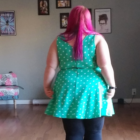 Green white polkadot fit-and-flare dress - Picture 3 of 3